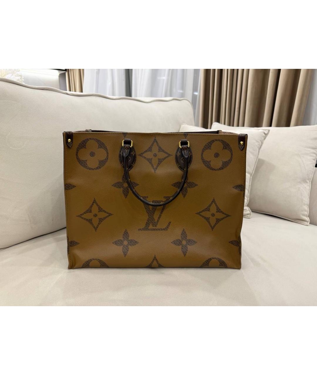 LOUIS VUITTON Коричневая кожаная сумка тоут, фото 7
