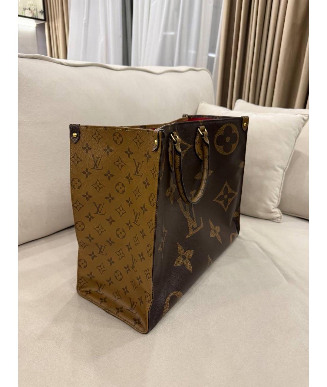 LOUIS VUITTON Коричневая кожаная сумка тоут, фото 6