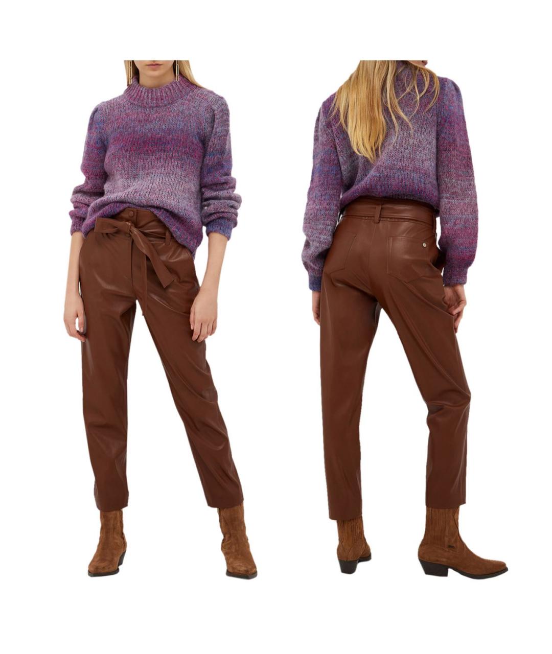 LIU JO Коричневые полиуретановые брюки узкие, фото 4