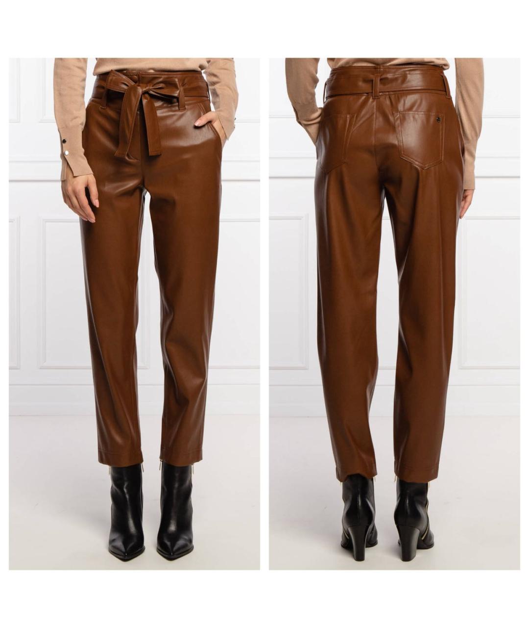 LIU JO Коричневые полиуретановые брюки узкие, фото 3