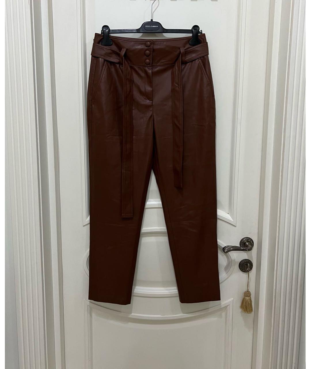 LIU JO Коричневые полиуретановые брюки узкие, фото 5