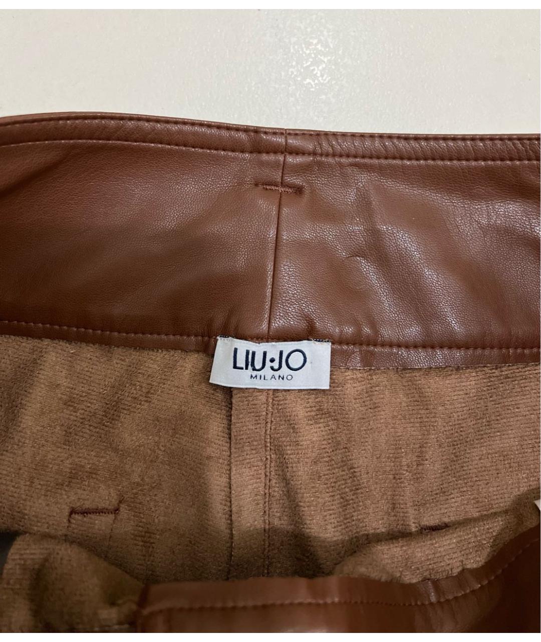 LIU JO Коричневые полиуретановые брюки узкие, фото 7