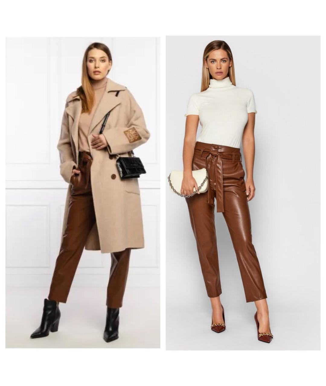 LIU JO Коричневые полиуретановые брюки узкие, фото 2