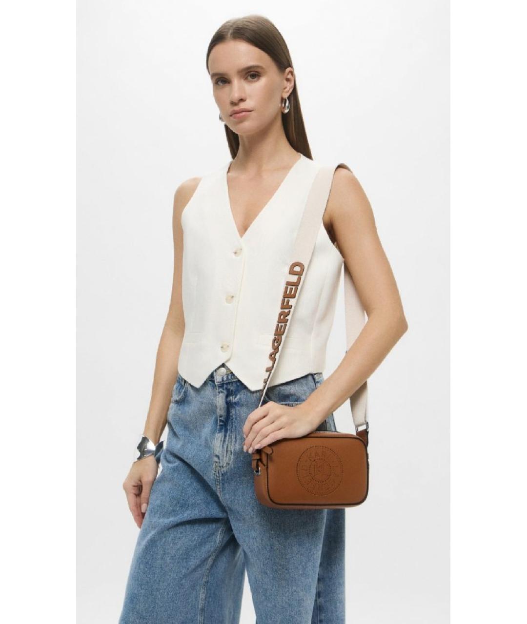 KARL LAGERFELD Коричневая кожаная сумка через плечо, фото 3