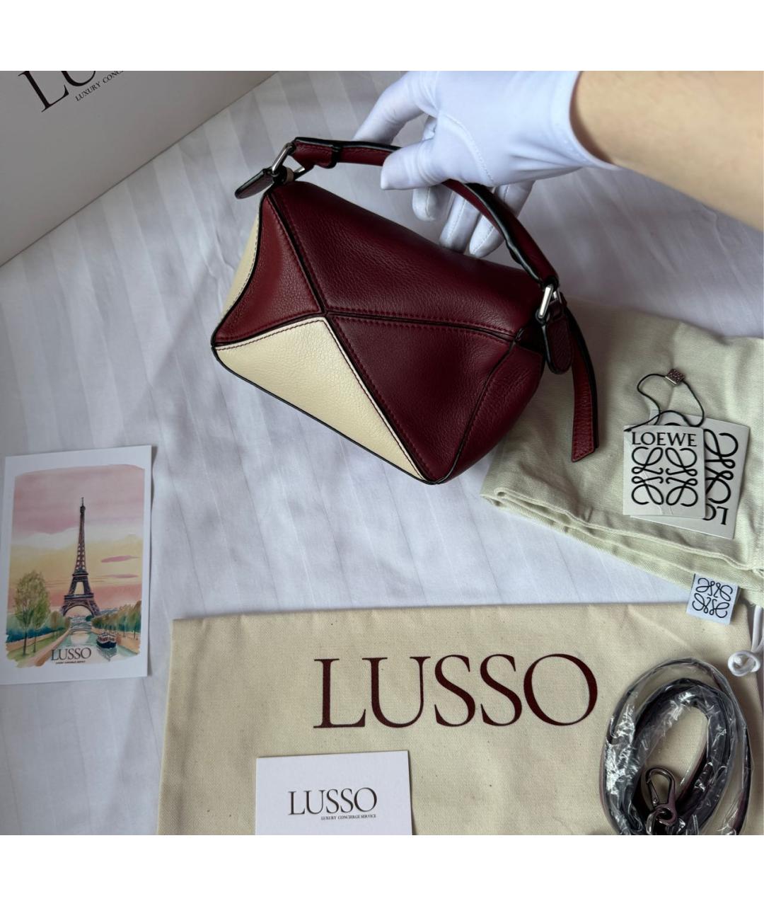 LOEWE Бордовая кожаная сумка с короткими ручками, фото 3