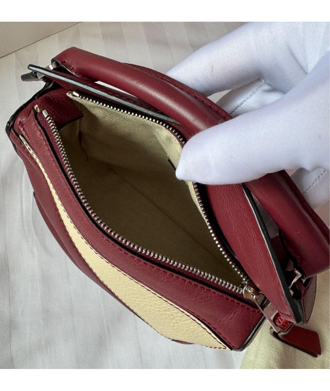 LOEWE Бордовая кожаная сумка с короткими ручками, фото 7