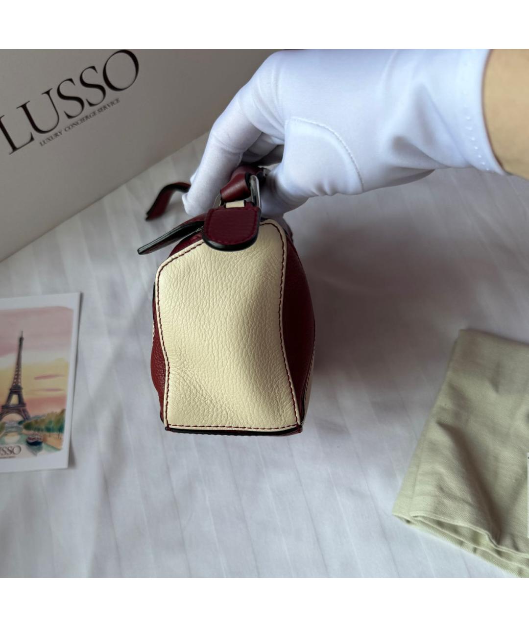 LOEWE Бордовая кожаная сумка с короткими ручками, фото 6