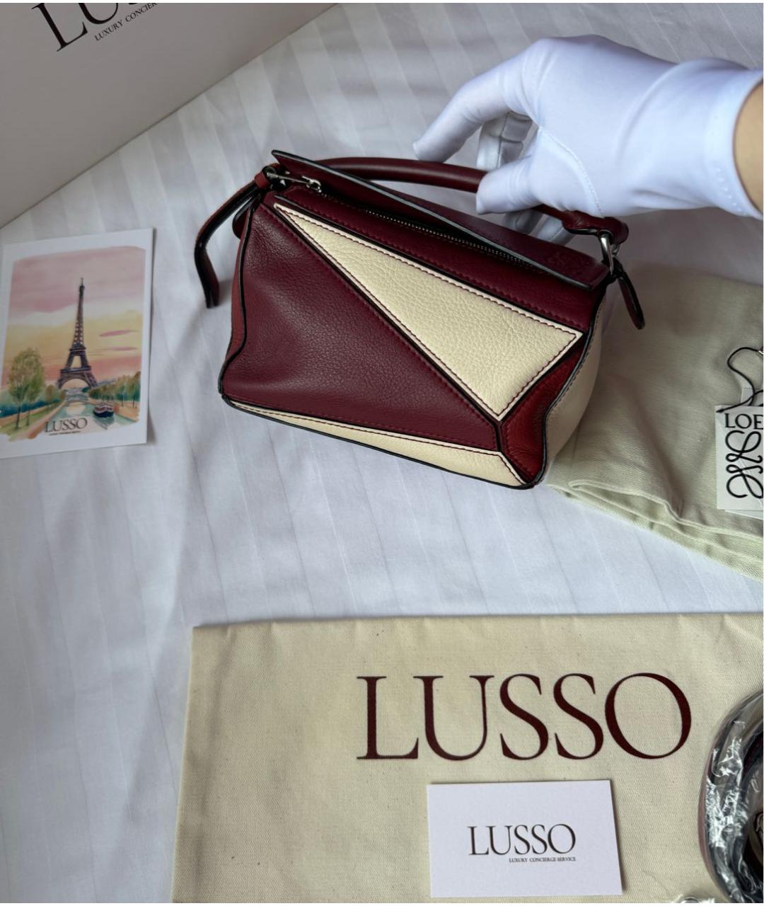 LOEWE Бордовая кожаная сумка с короткими ручками, фото 2