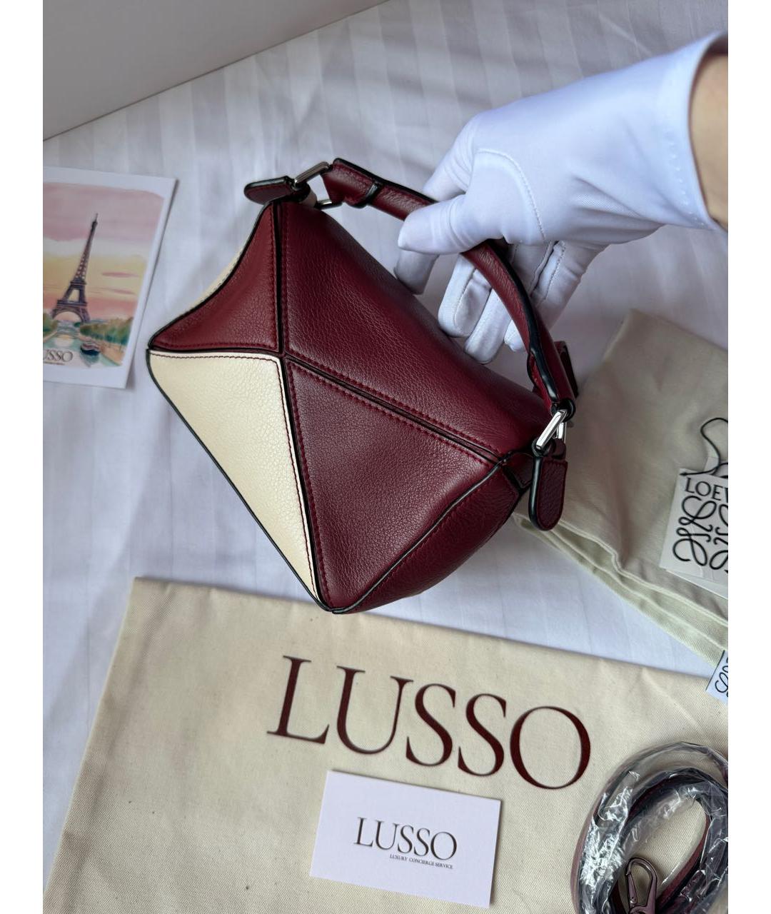 LOEWE Бордовая кожаная сумка с короткими ручками, фото 8