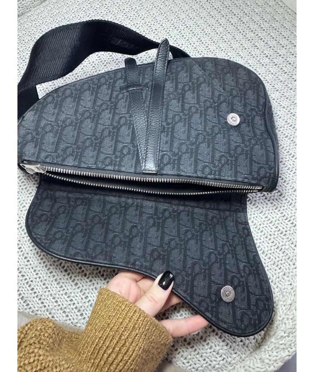 CHRISTIAN DIOR Черная жаккардовая сумка на плечо, фото 3