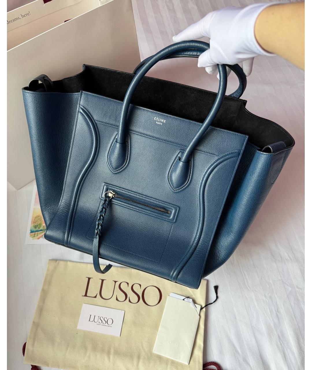 CELINE Темно-синяя кожаная сумка тоут, фото 2