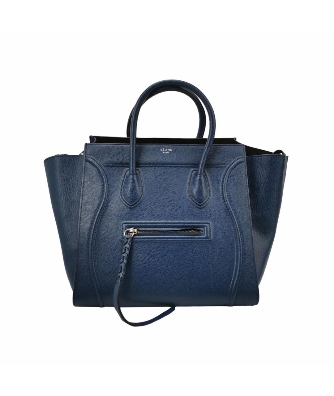 CELINE Темно-синяя кожаная сумка тоут, фото 9