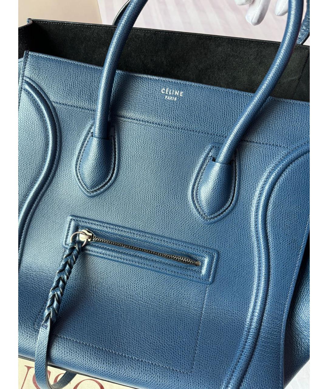 CELINE Темно-синяя кожаная сумка тоут, фото 8