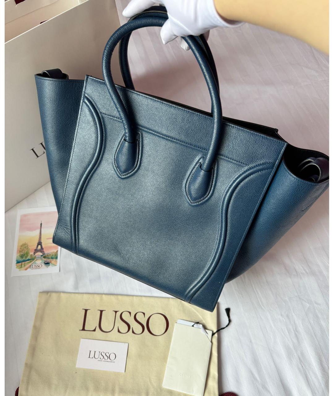 CELINE Темно-синяя кожаная сумка тоут, фото 3