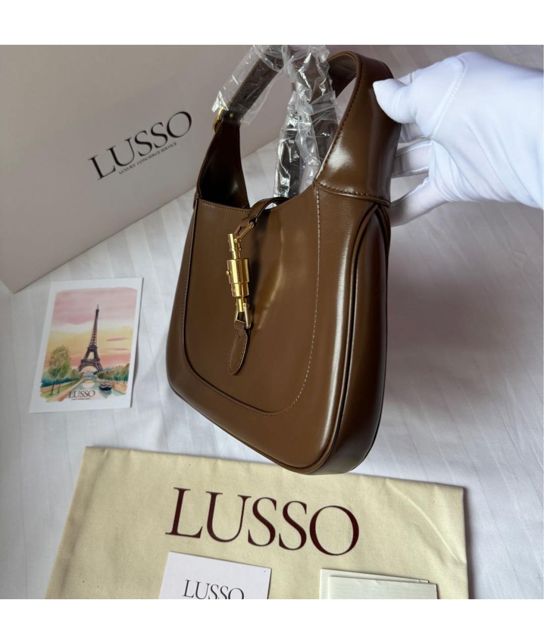 GUCCI Коричневая кожаная сумка с короткими ручками, фото 6