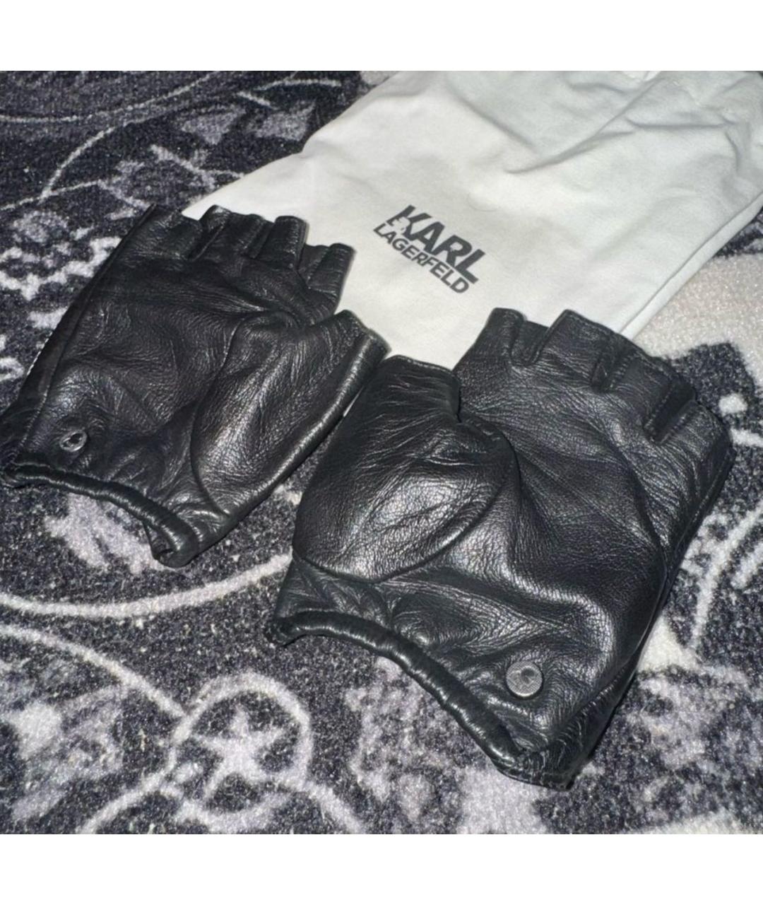 KARL LAGERFELD Черные кожаные митенки, фото 2