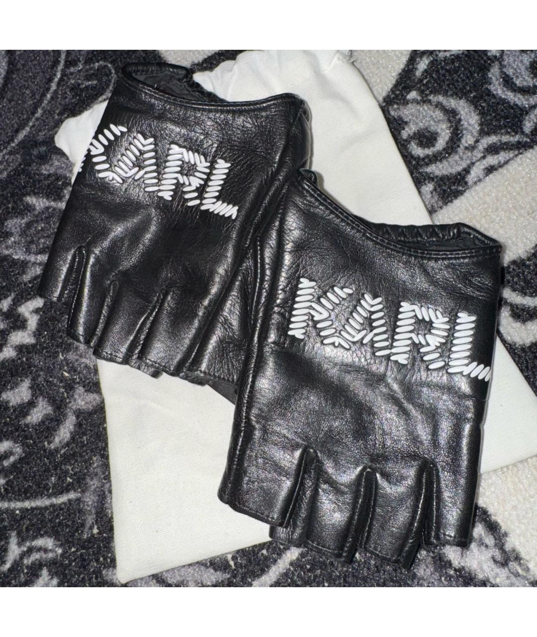 KARL LAGERFELD Черные кожаные митенки, фото 3