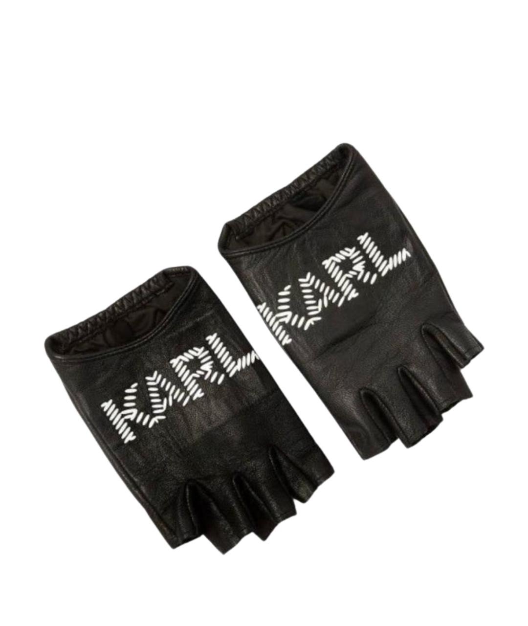 KARL LAGERFELD Черные кожаные митенки, фото 1