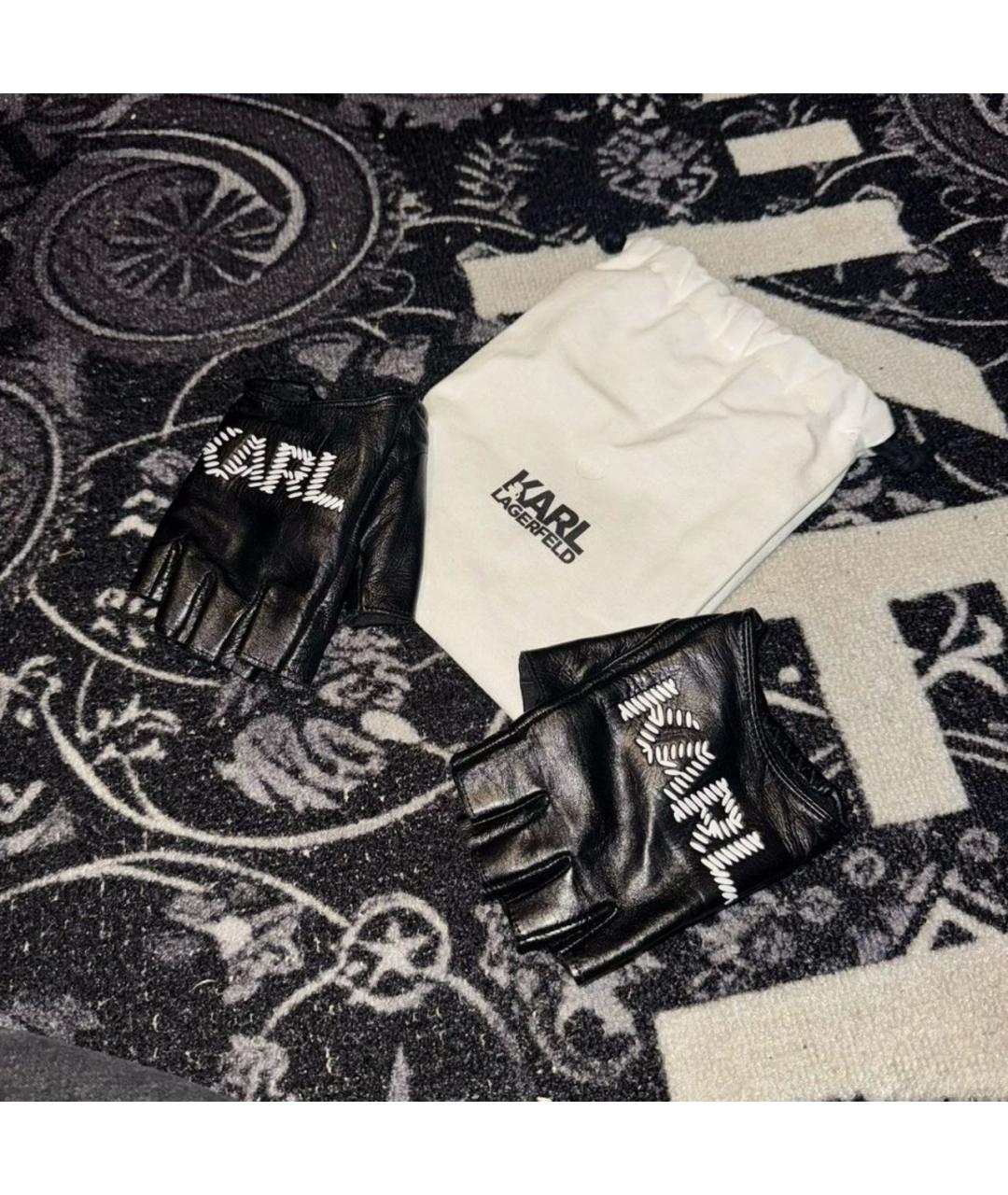 KARL LAGERFELD Черные кожаные митенки, фото 5