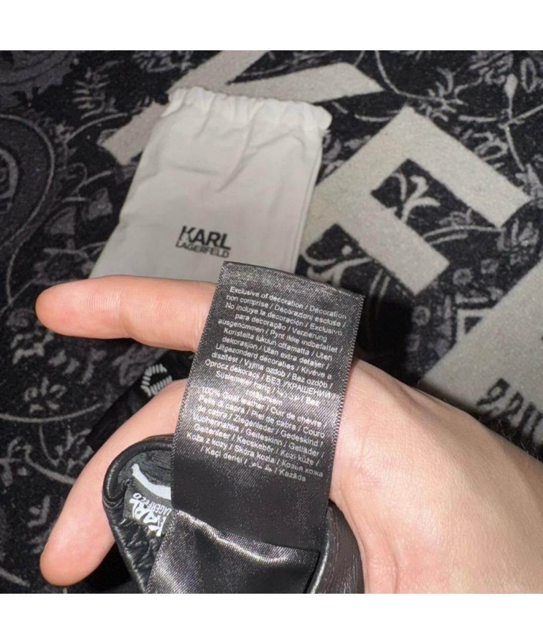 KARL LAGERFELD Черные кожаные митенки, фото 4
