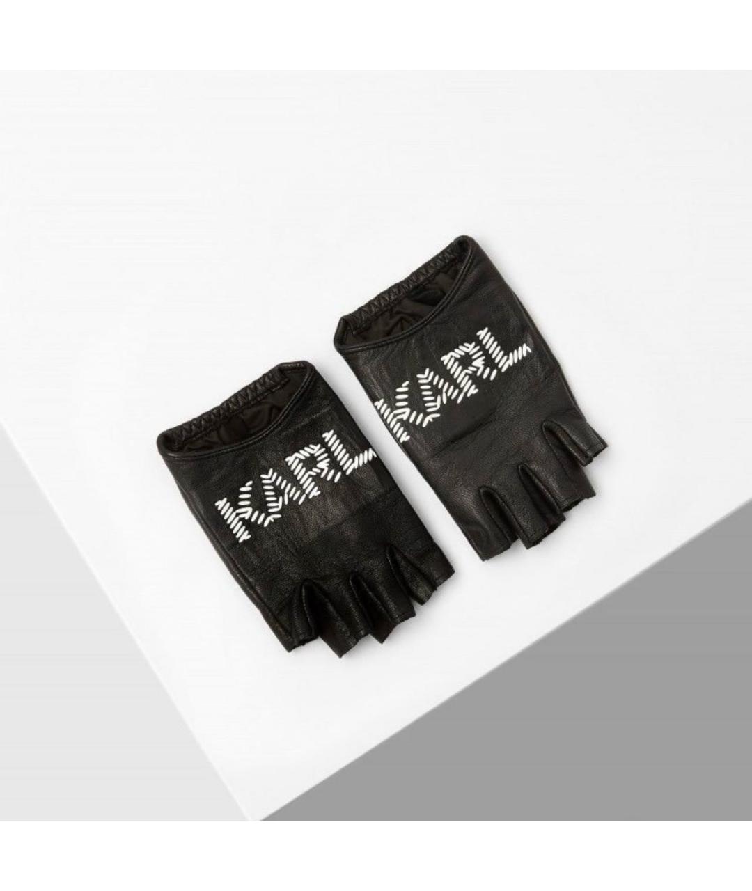 KARL LAGERFELD Черные кожаные митенки, фото 6