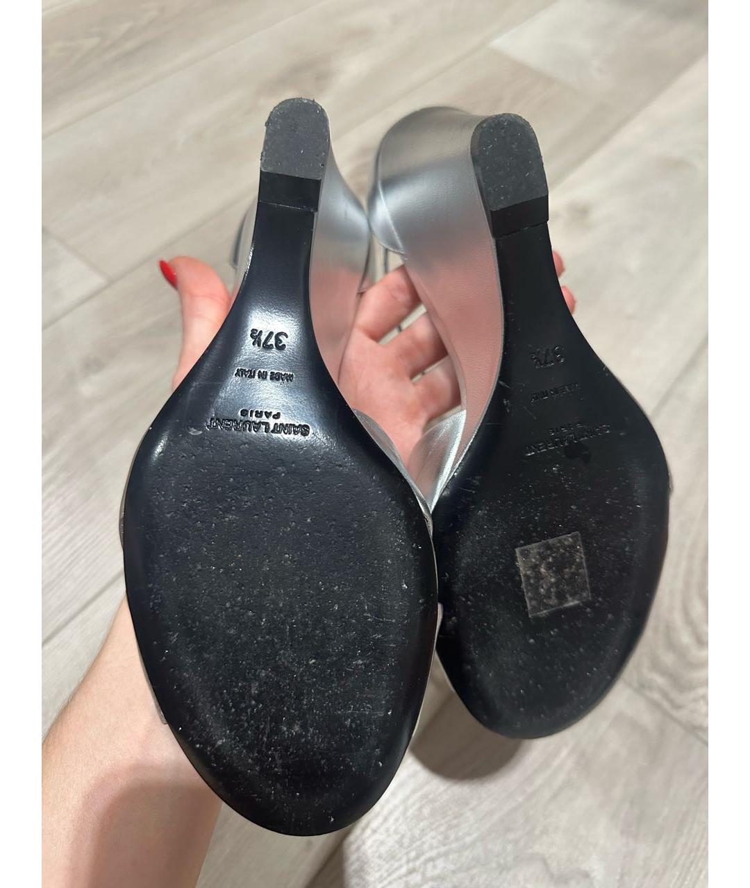 SAINT LAURENT Серебряные кожаные босоножки, фото 5