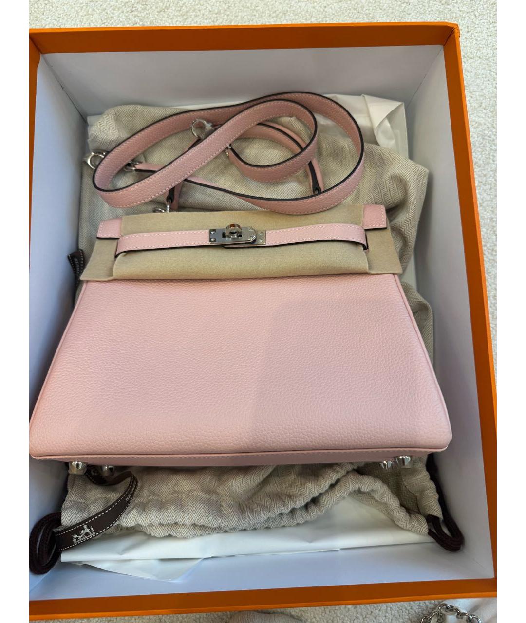 HERMES Розовая кожаная сумка с короткими ручками, фото 2