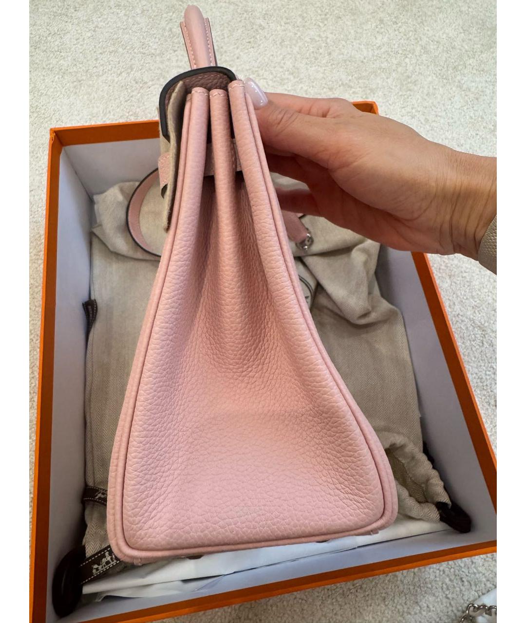 HERMES Розовая кожаная сумка с короткими ручками, фото 3