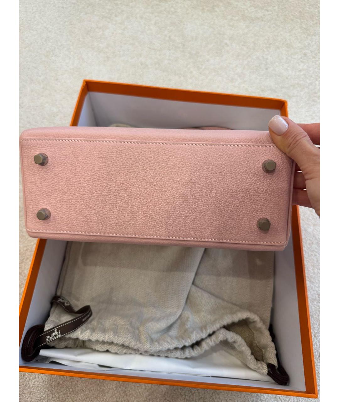 HERMES Розовая кожаная сумка с короткими ручками, фото 4