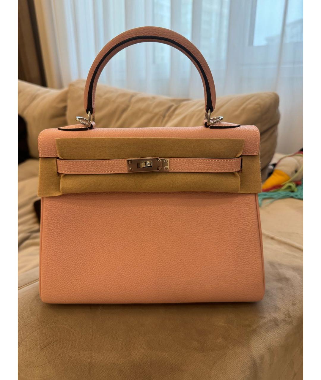 HERMES Розовая кожаная сумка с короткими ручками, фото 5