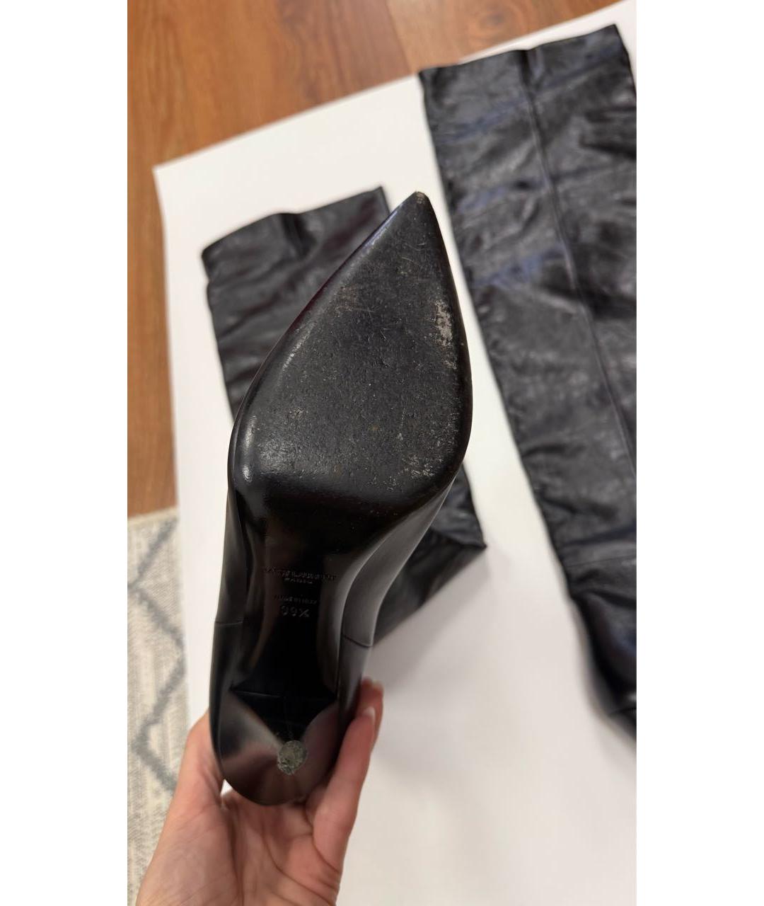 SAINT LAURENT Черные кожаные ботфорты, фото 4