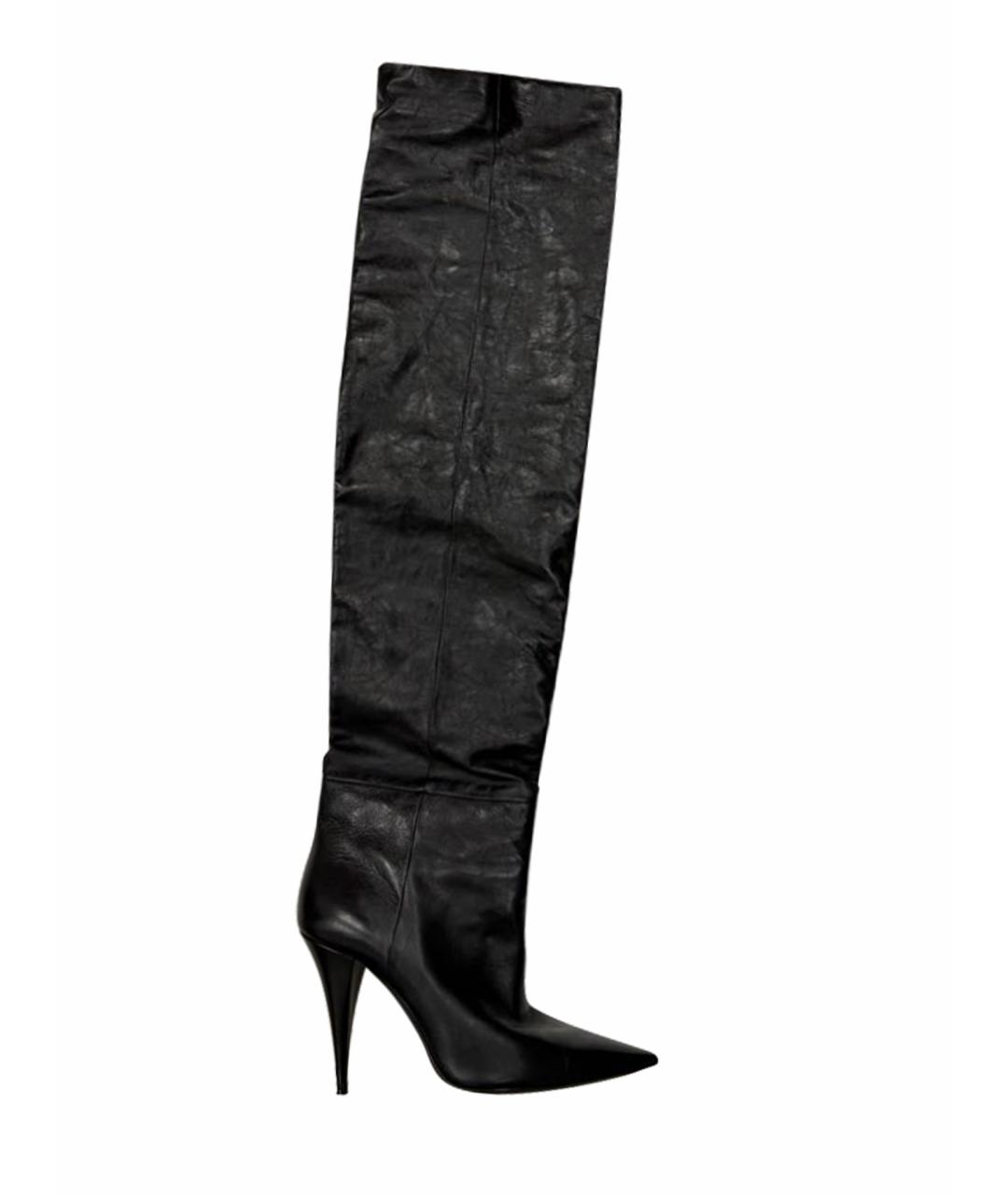 SAINT LAURENT Черные кожаные ботфорты, фото 1