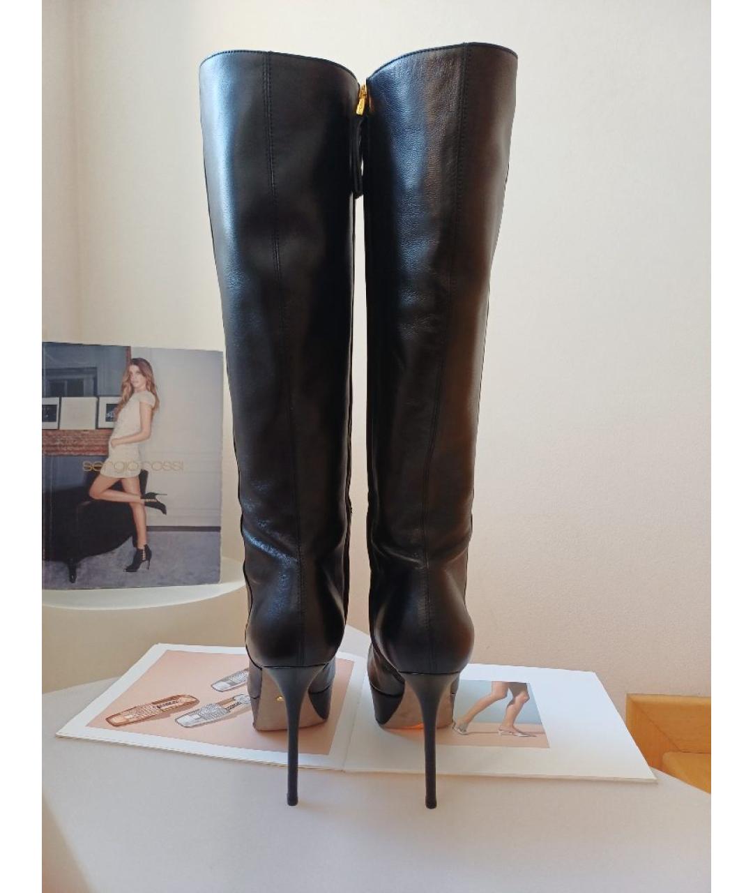 SERGIO ROSSI Черные кожаные сапоги, фото 6