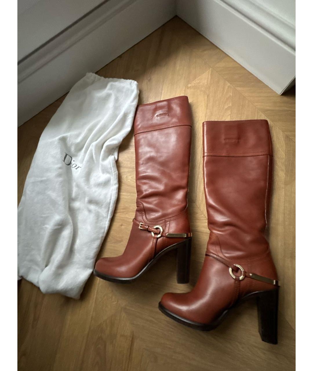 CHRISTIAN DIOR Коричневые кожаные сапоги, фото 7