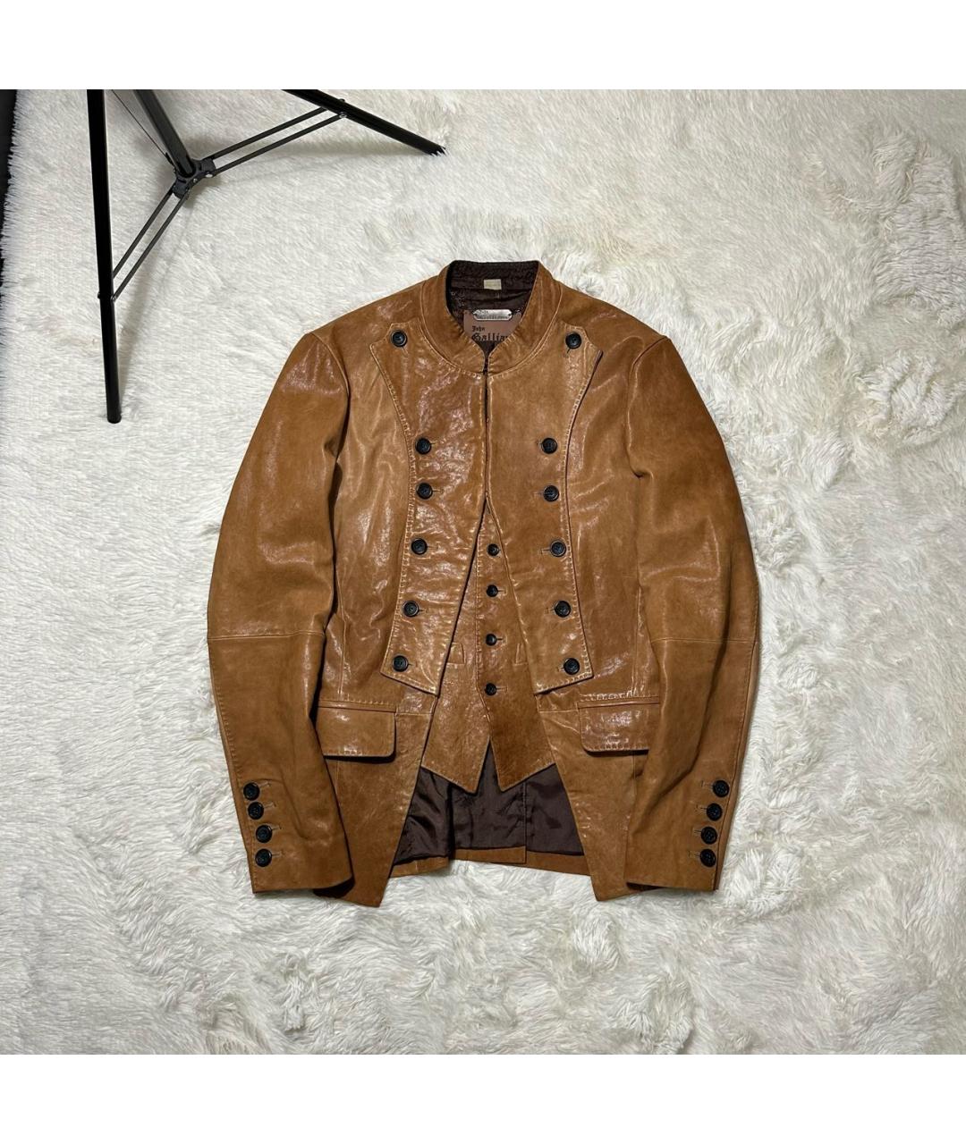JOHN GALLIANO Коричневая кожаная куртка, фото 9