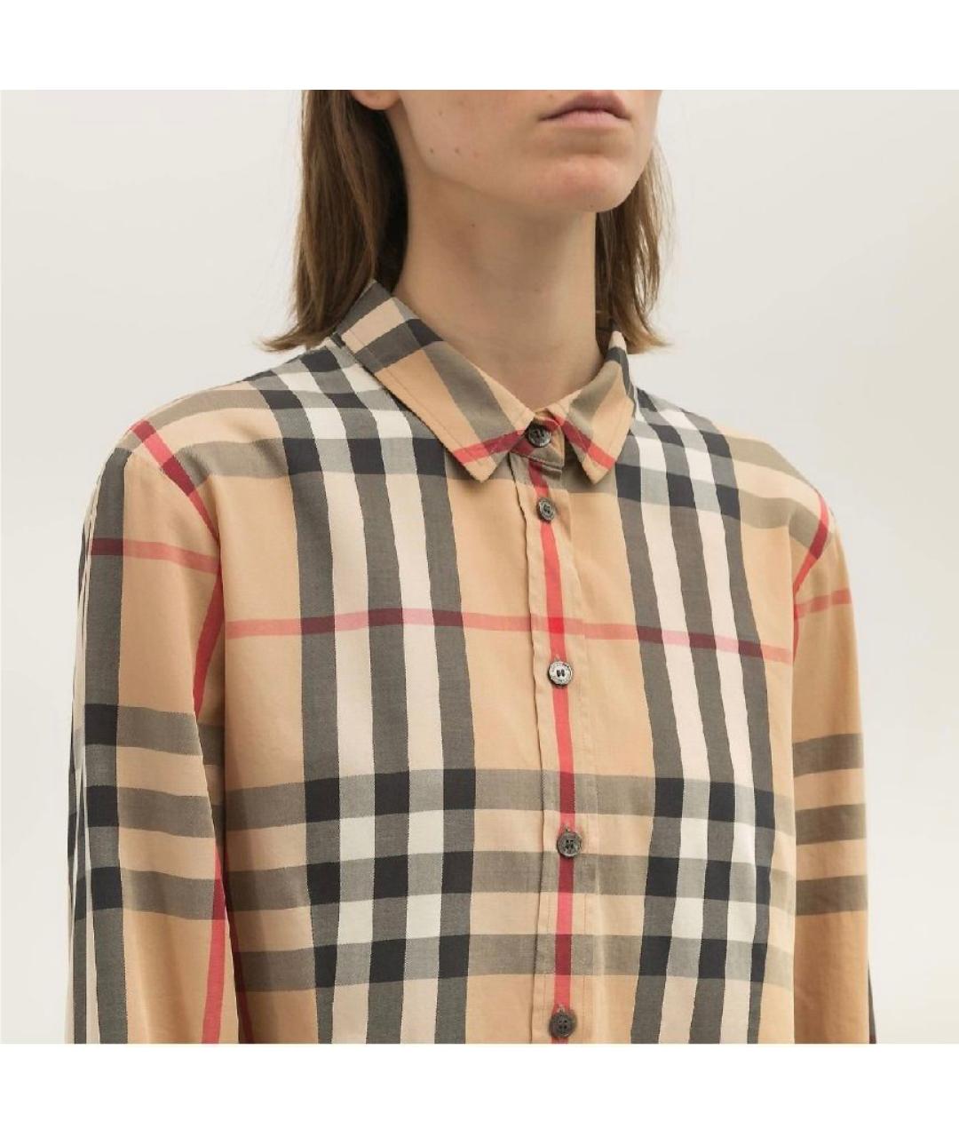 BURBERRY Бежевая хлопко-эластановая рубашка, фото 4