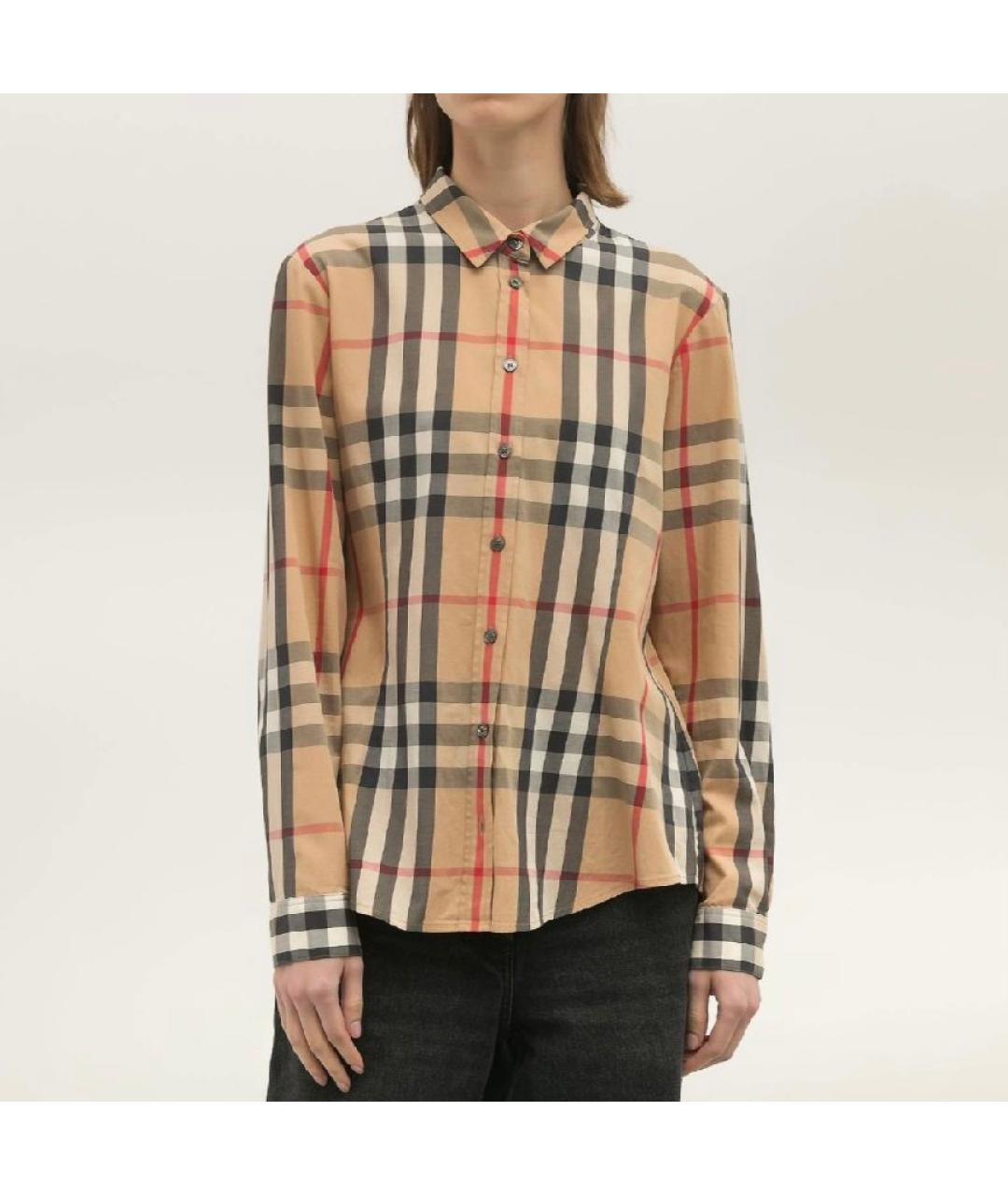BURBERRY Бежевая хлопко-эластановая рубашка, фото 5