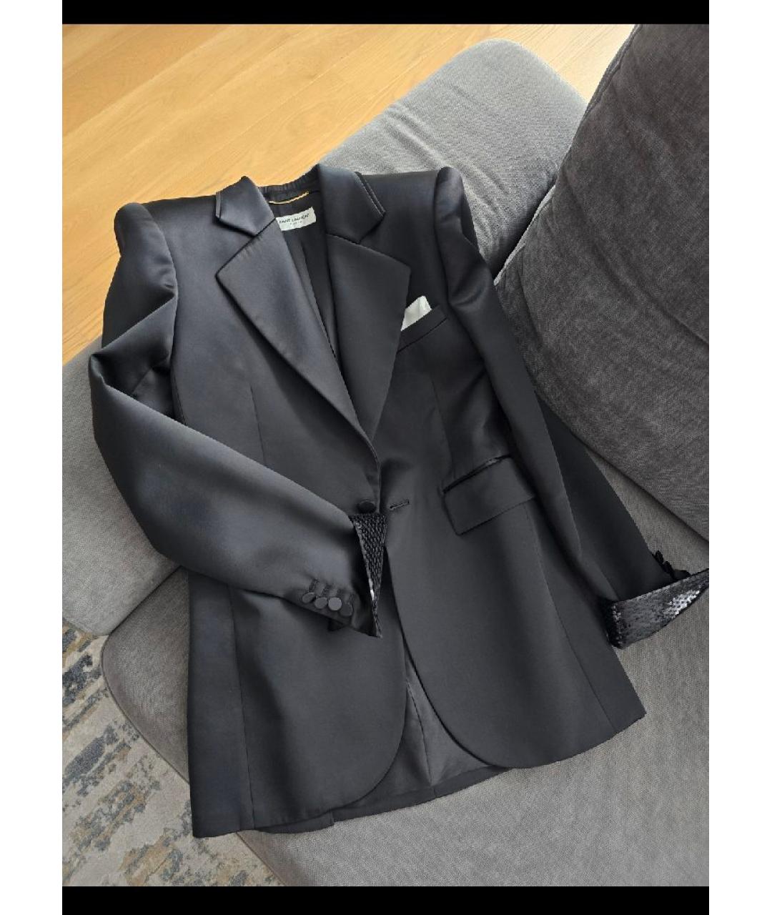 SAINT LAURENT Черный шелковый жакет/пиджак, фото 4