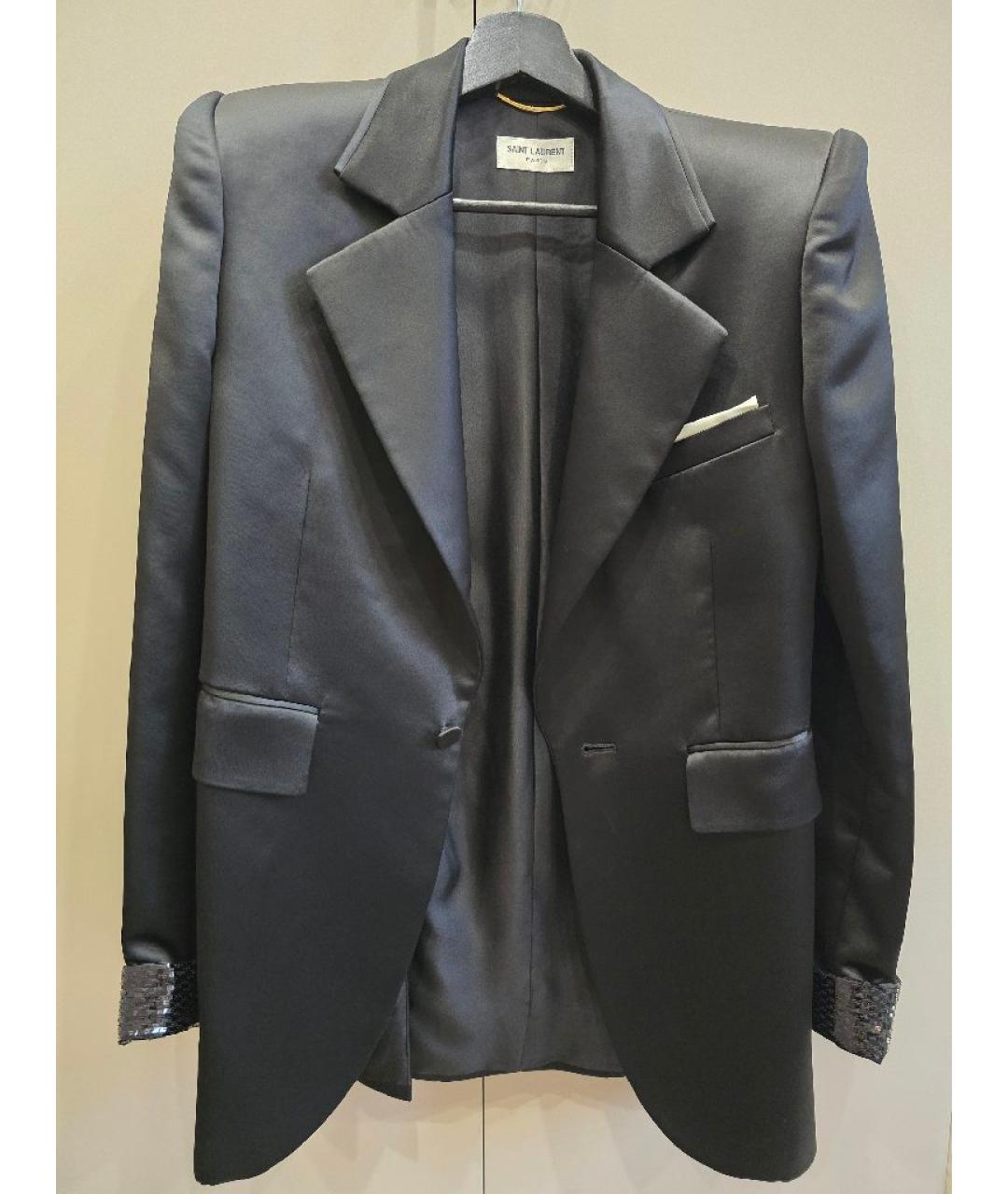 SAINT LAURENT Черный шелковый жакет/пиджак, фото 8