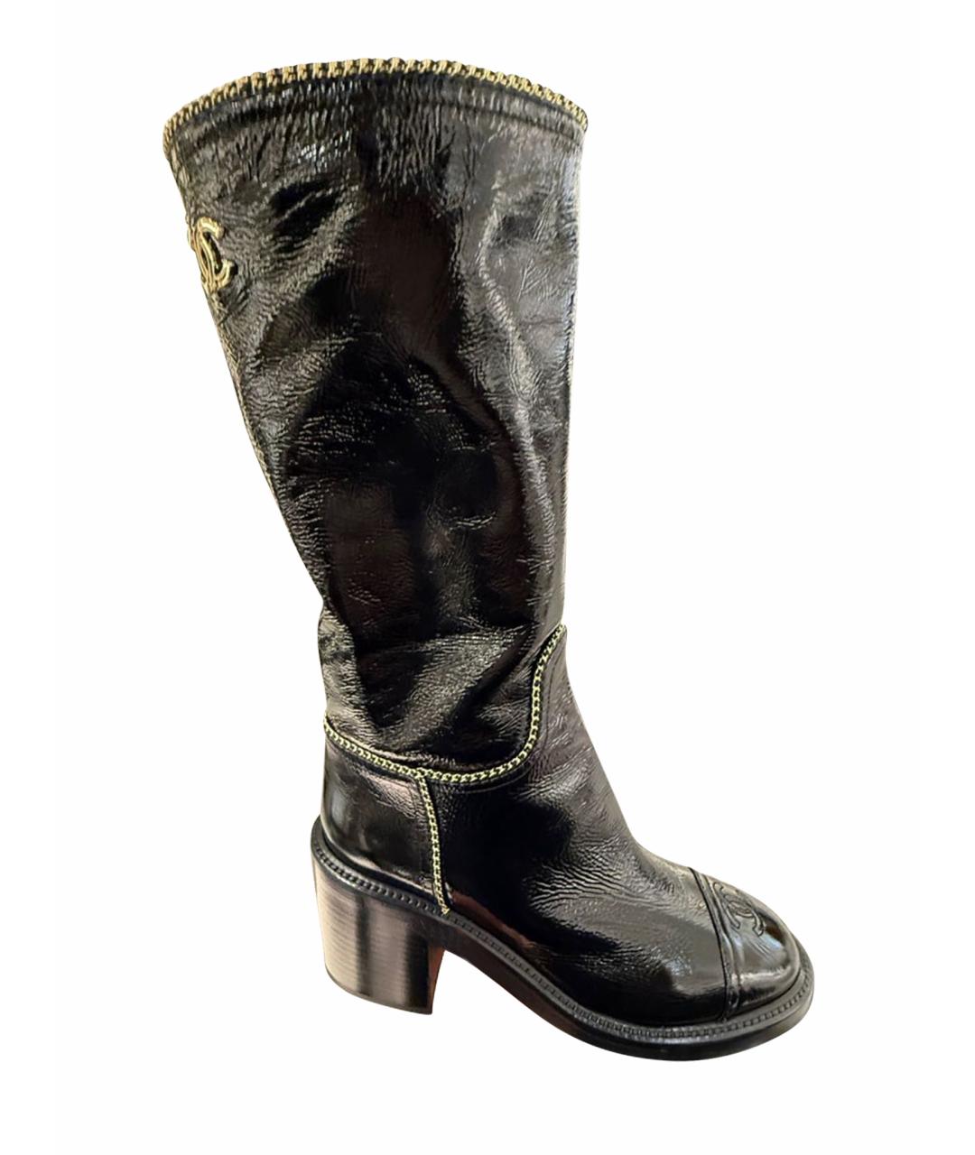 CHANEL Черные сапоги из лакированной кожи, фото 1