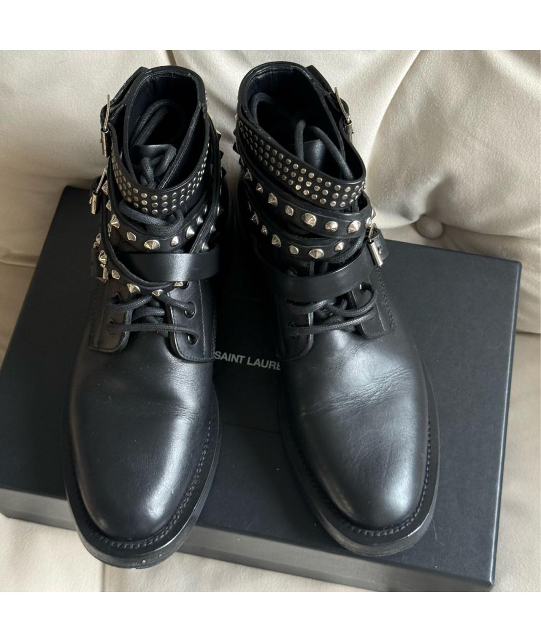 SAINT LAURENT Черные кожаные ботинки, фото 2