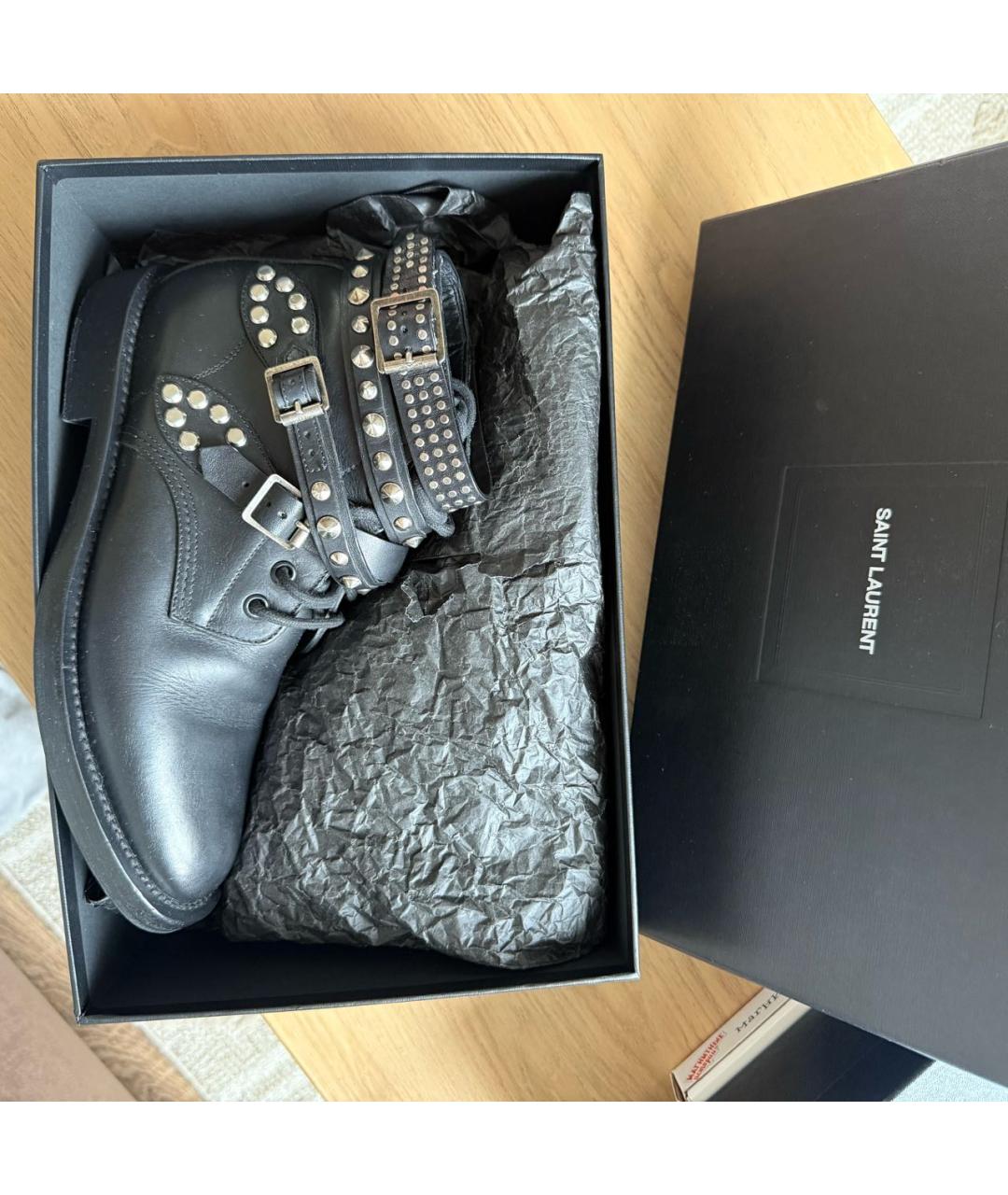 SAINT LAURENT Черные кожаные ботинки, фото 4