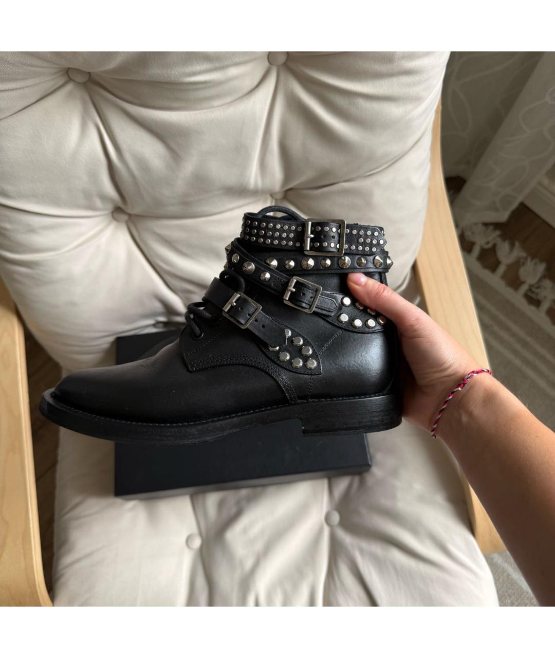 SAINT LAURENT Черные кожаные ботинки, фото 3