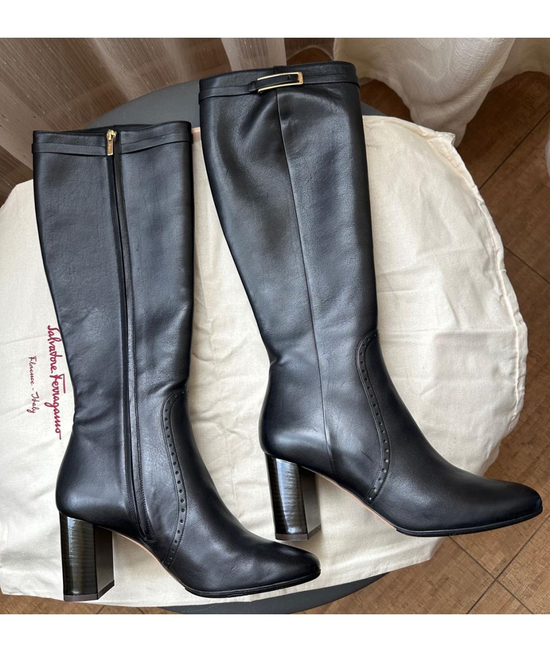 FERRAGAMO Черные кожаные сапоги, фото 2