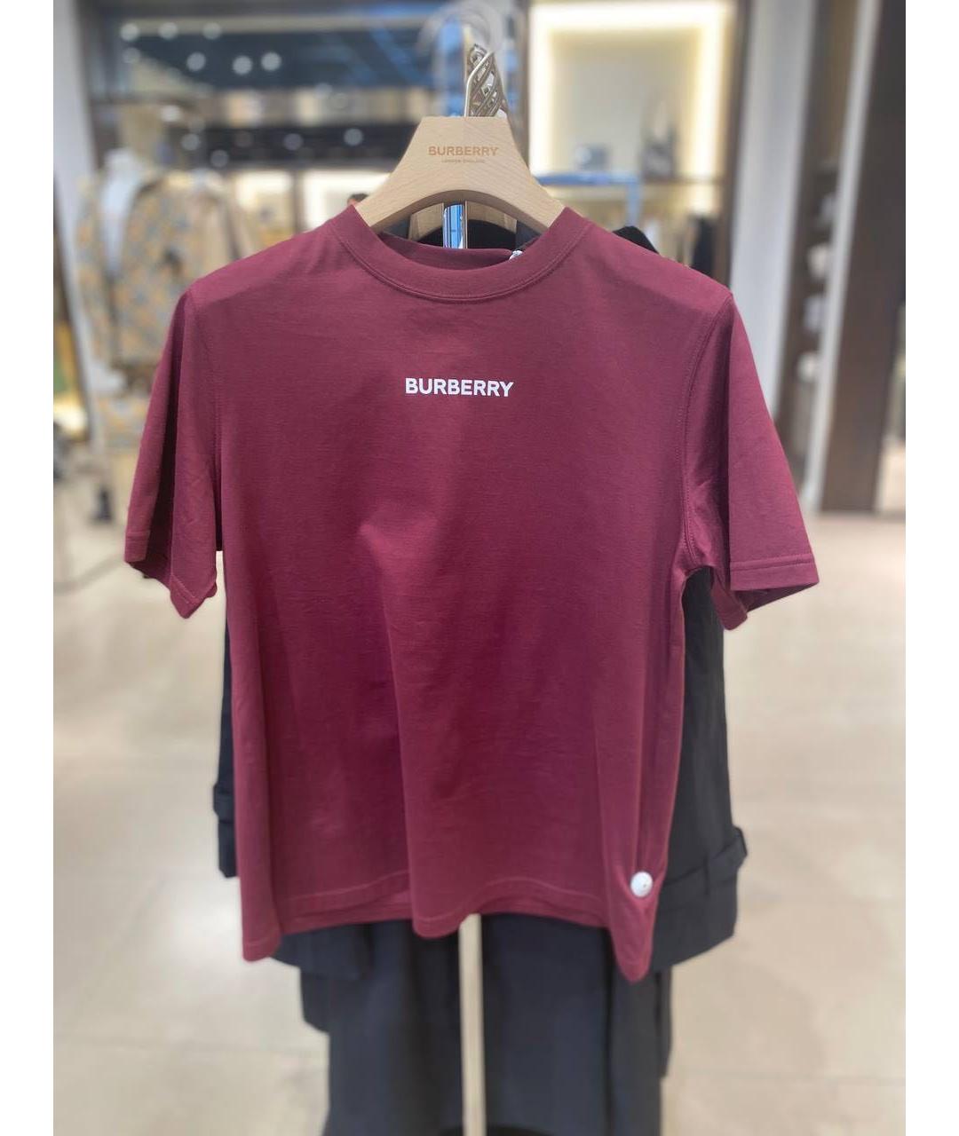 BURBERRY Бордовая хлопковая футболка, фото 4