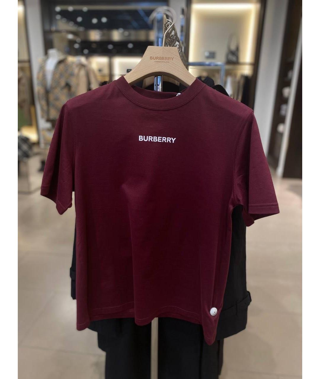 BURBERRY Бордовая хлопковая футболка, фото 2