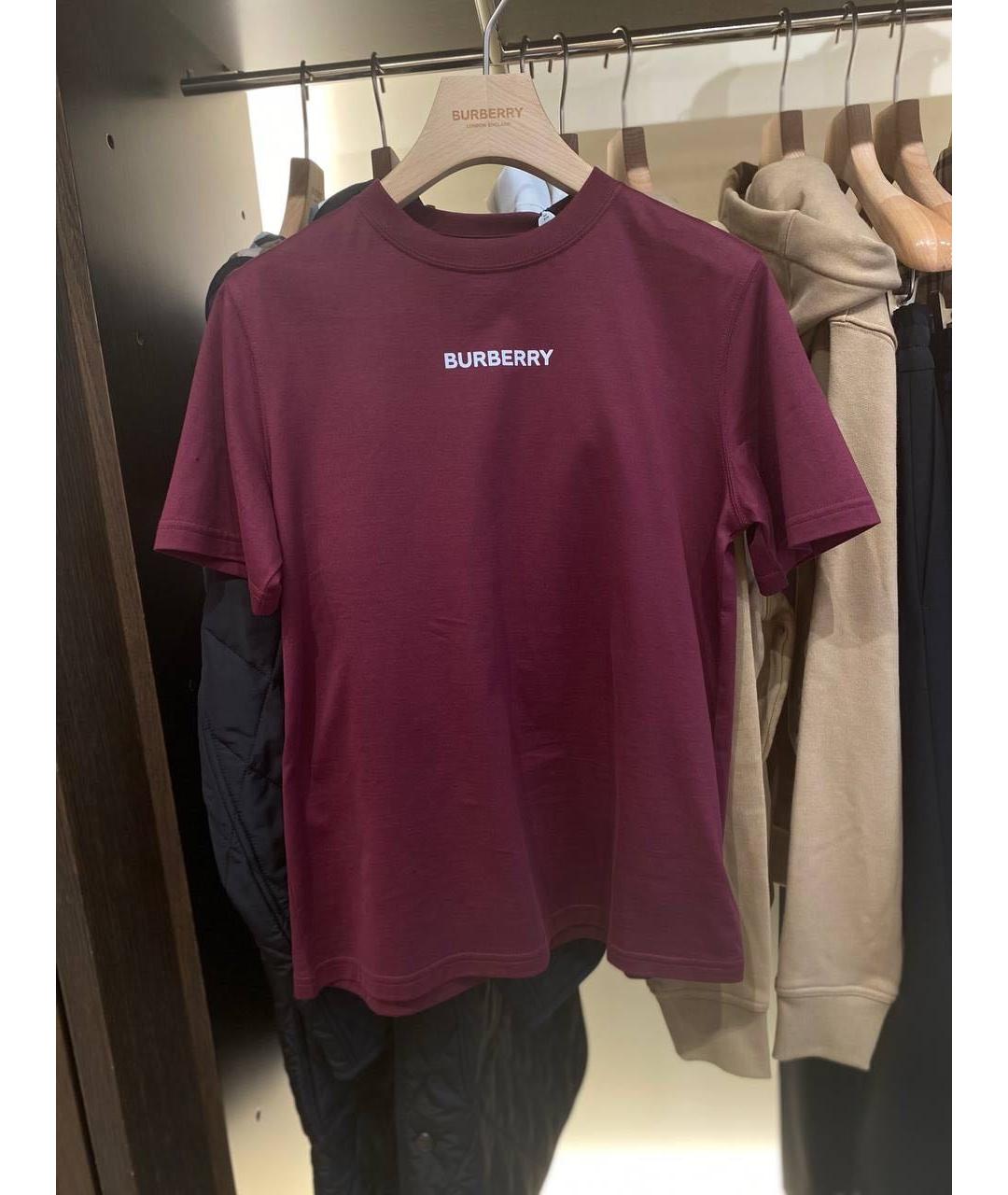 BURBERRY Бордовая хлопковая футболка, фото 3