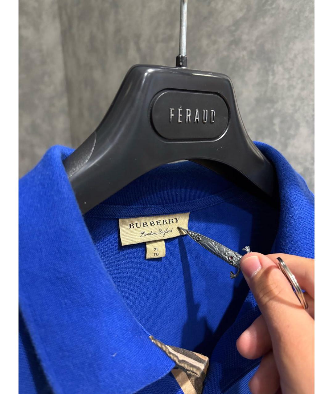 BURBERRY Синее хлопковое поло с коротким рукавом, фото 4