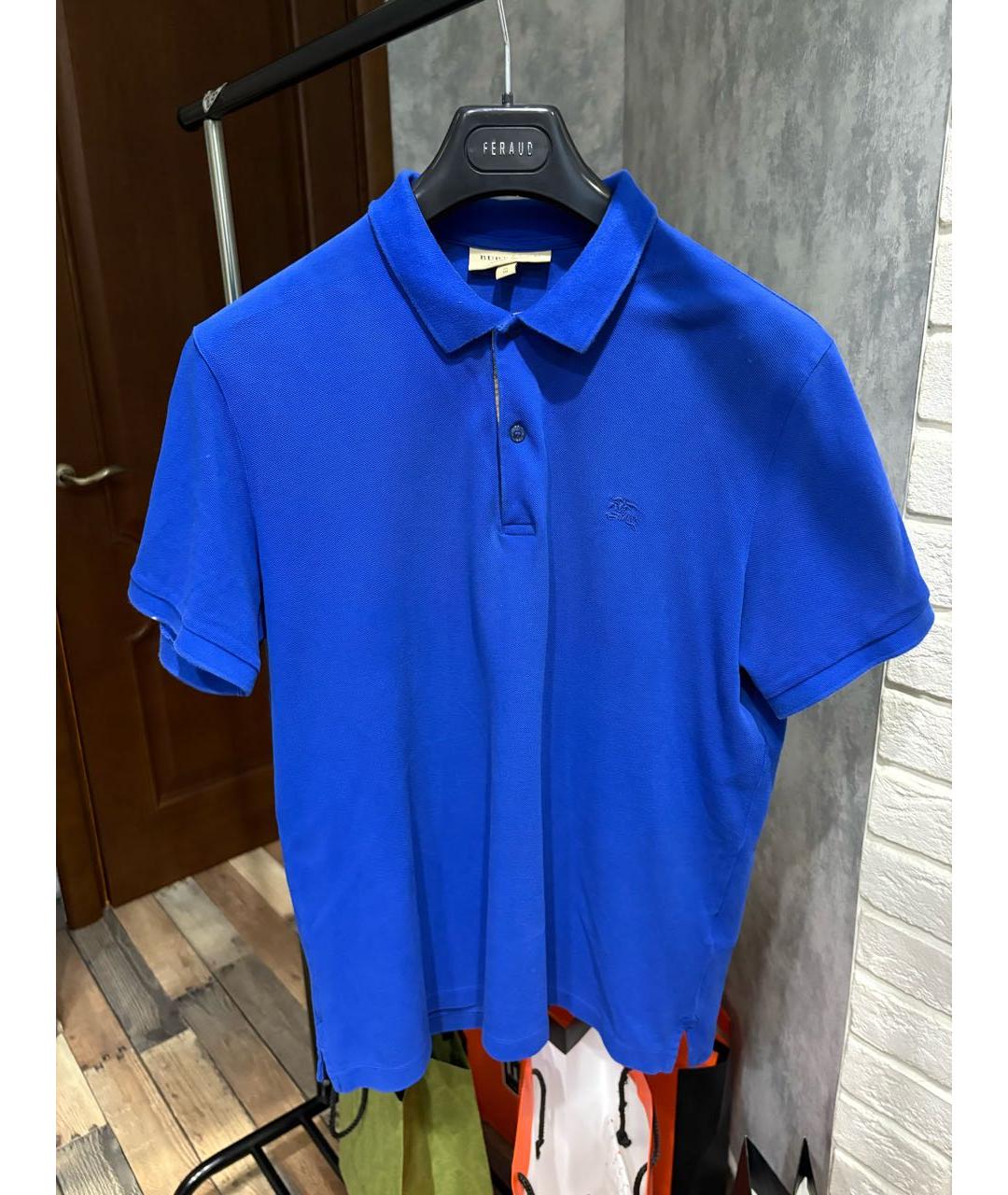 BURBERRY Синее хлопковое поло с коротким рукавом, фото 8