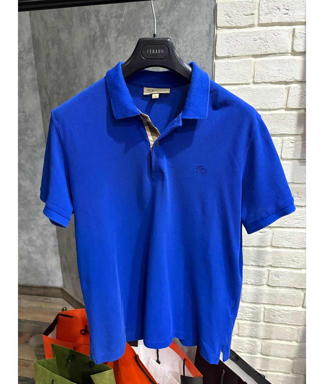 BURBERRY Синее хлопковое поло с коротким рукавом, фото 2